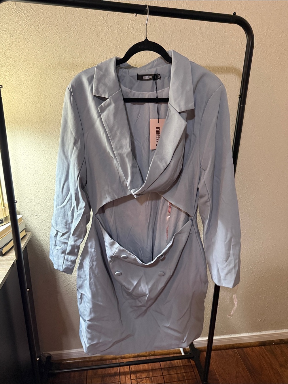 Missguided Pale Blue Draped Trench-Style Blazer Dress